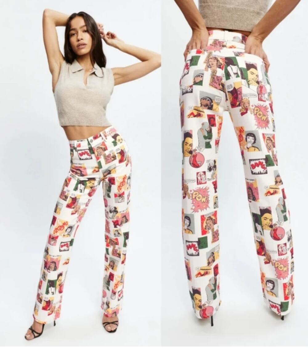 Reformation Comic Book High-rise Straight Long Jeans White Red Womens Size 6